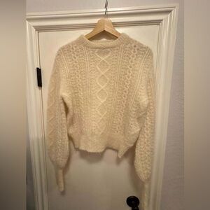 Reformation Cream Alpaca Blend Cable Knit Cropped Sweater